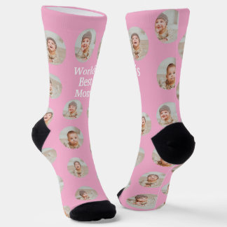 4 Photo Collage Worlds Best Mom Socks