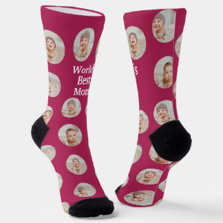 4 Photo Collage Worlds Best Mom Socks