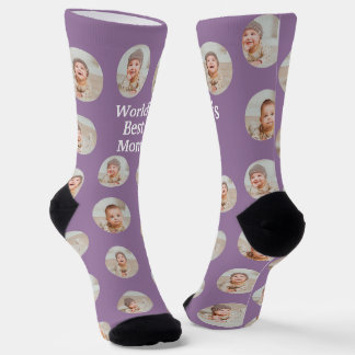 4 Photo Collage Worlds Best Mom Socks
