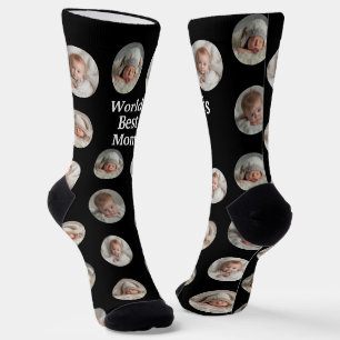 4 Photo Collage Worlds Best Mom Socks