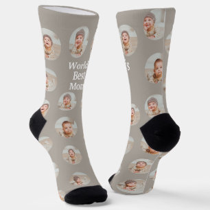 4 Photo Collage Worlds Best Mom Socks