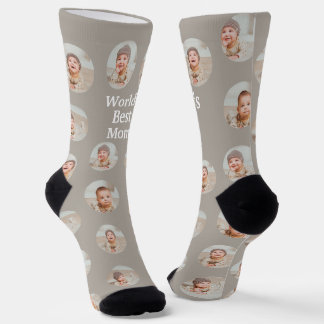 4 Photo Collage Worlds Best Mom Socks