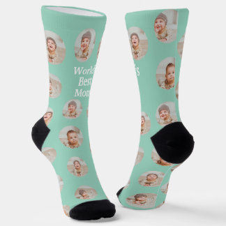 4 Photo Collage Worlds Best Mom Socks