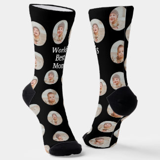 4 Photo Collage Worlds Best Mom Socks