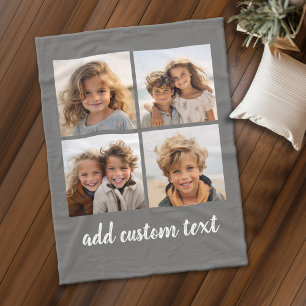4 Photo Collage - you can change background colour Fleece Blanket