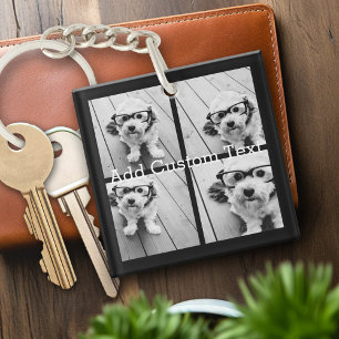 4 Photo Collage - you can change background colour Keychain