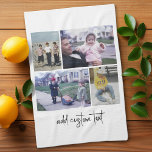 4 Photo Collage - you can change background colour Kitchen Towel<br><div class="desc">Use horizontal and vertical photos for the best results! The script is in a modern handwritten script. TO CHANGE THE BACKGROUND - click on the customize or advanced design area, and choose a colour in the colour picker. Add your favourite pictures and snapshots to this film strip for a fun...</div>