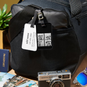 4 Photo Collage - you can change background colour Luggage Tag