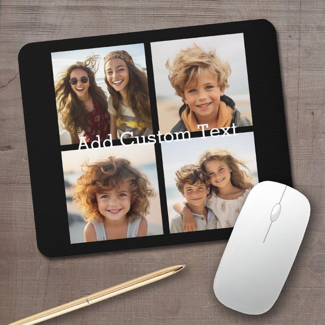 4 Photo Collage - you can change background colour Mouse Pad (Personalized Mousepad - Add Your Photos and Text)