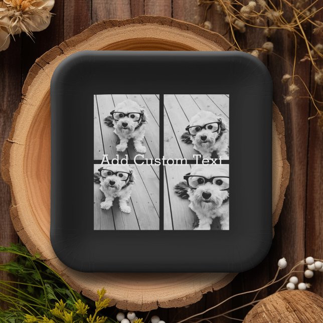 4 Photo Collage - you can change background colour Paper Plate (Personalized party plates with a photo collage and text)