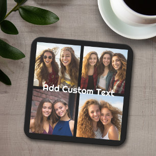 4 Photo Collage - you can change background colour Square Paper Coaster