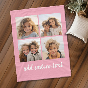 4 Photo Collage - you can change pink colour Fleece Blanket