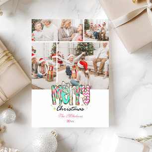 4 Photo Colourful Retro Merry Christmas Holiday Card