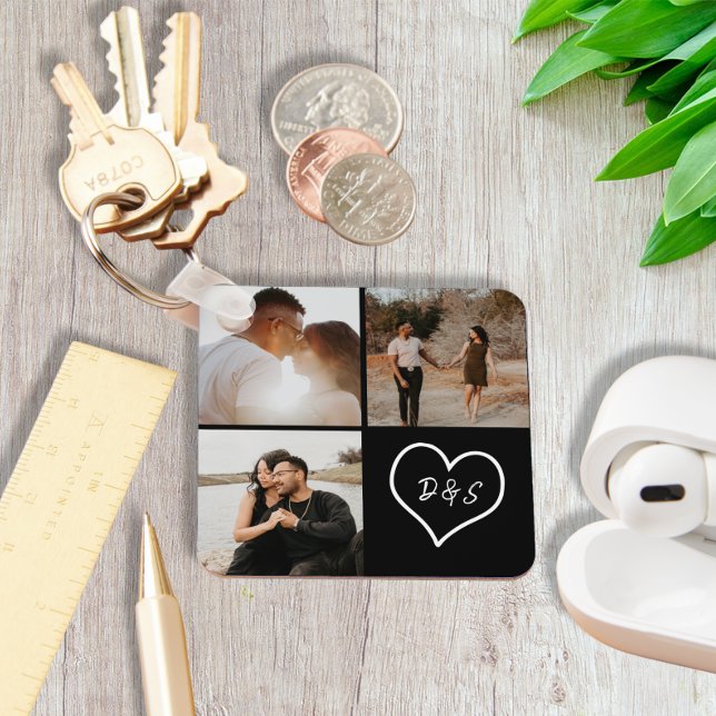 4 Photo Custom Collage Initial Heart Personalized Keychain (Creator Uploaded)