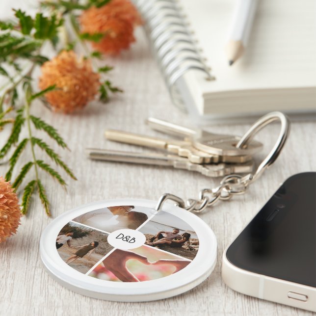 4 Photo Custom Collage Personalized Keychain (Front Right)