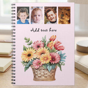 4 photo custom text gerbera flowers pink notebook