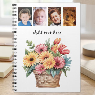 4 photo custom text gerbera flowers white notebook