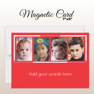4 photo custom text red white magnetic card