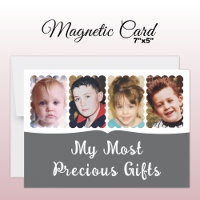 4 photo custom text white grey magnetic card