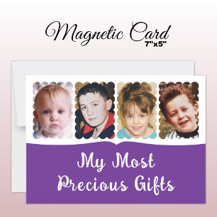 4 photo custom text white purple magnetic card