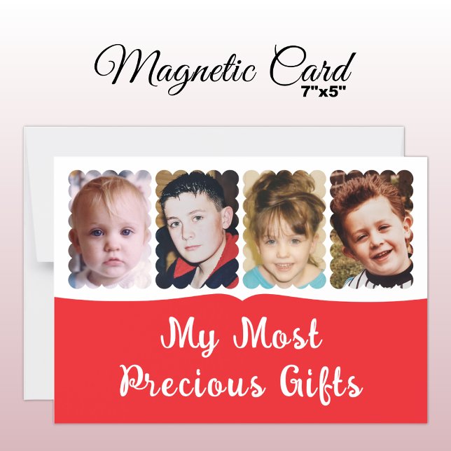 4 photo custom text white red magnetic card (Creator Uploaded)