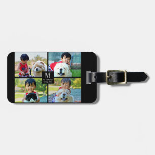 4 Photo Customized Collage with Monogram Luggage Tag