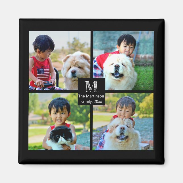 4 Photo Customized Collage with Monogram Magnet (Front)