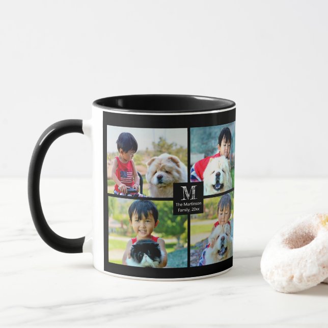 4 Photo Customized Collage with Monogram Mug (With Donut)