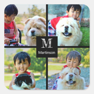 4 Photo Customized Collage with Monogram Square Sticker