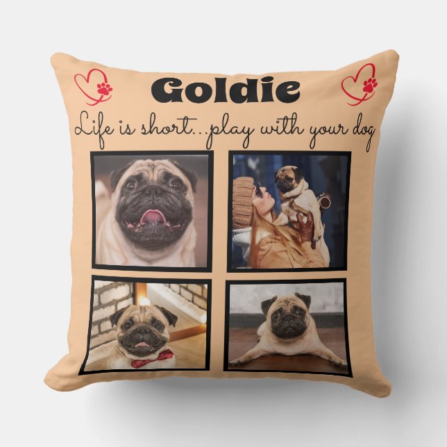4 photo dog collage - customized family pet memory throw pillow (Front)