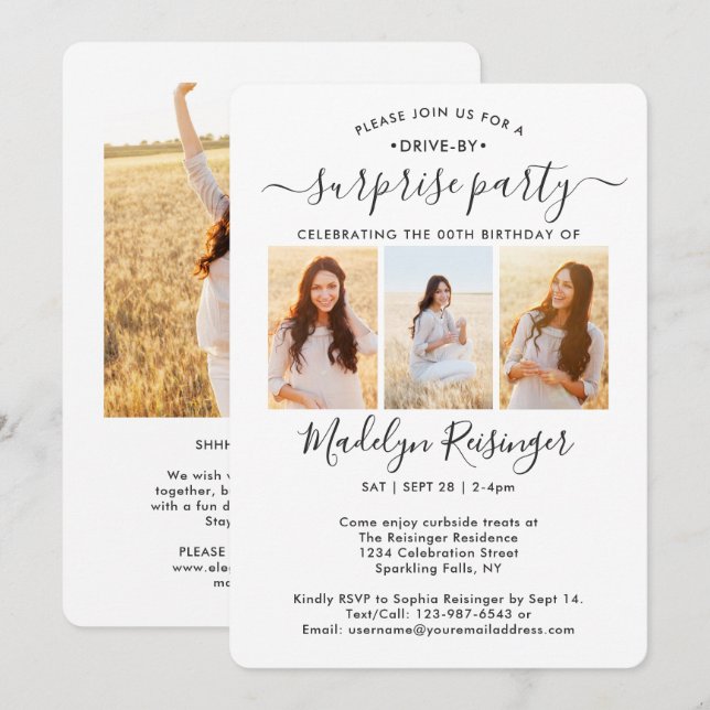 4 Photo Drive-By Surprise Birthday Party Parade Invitation (Front/Back)