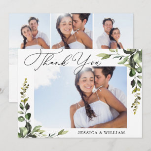4 PHOTO Elegant Eucalyptus Watercolor Floral Thank You Card