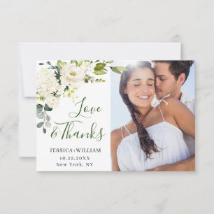 4 PHOTO Elegant Eucalyptus White Roses Floral Thank You Card