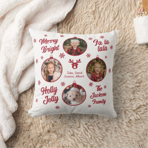 4 Photo Family Ornaments White Christmas  Throw Pillow
