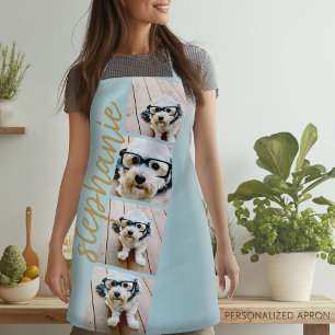4 Photo Film Strip Collage Script Name blue gold Apron