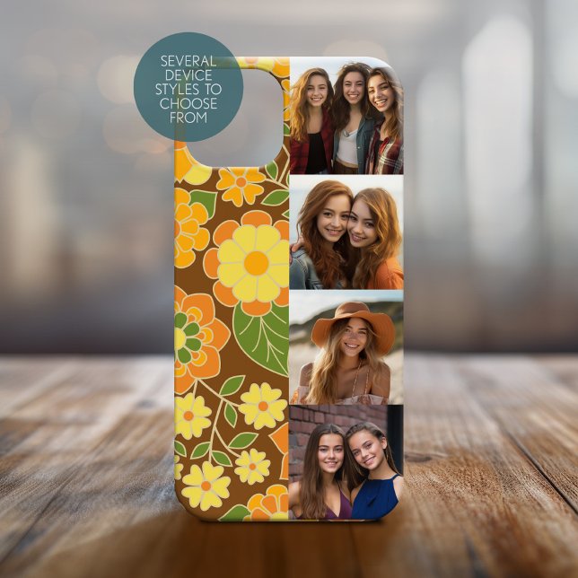 4 Photo Film Strip Script Name Funky Flowers Case-Mate iPhone Case (Personalized Phone Cover with Photos)