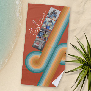 4 Photo Film Strip - Script Name - retro line art Beach Towel