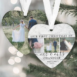 4 Photo First Christmas as Mr & Mrs Faux Marble Ornament<br><div class="desc">Celebrate a joyful 1st holiday as a married couple with a custom 4 photo collage "Our First Christmas as Mr. & Mrs." heart-shaped acrylic ornament. All text and images on this template are simple to personalize. (IMAGE PLACEMENT TIP: An easy way to centre a photo exactly how you want is...</div>