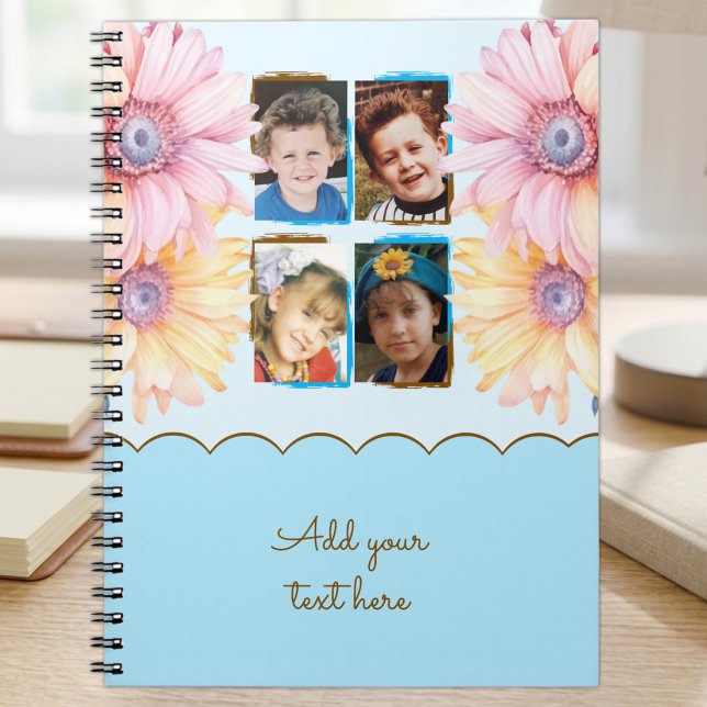 4 photo flowers text blue brown notebook (Creator Uploaded)