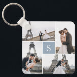 4 Photo Gallery Dusty Blue Monogram Keychain<br><div class="desc">Add your photos and custom monogram for a special one of a kind design.</div>