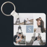 4 Photo Gallery Dusty Blue Monogram Keychain<br><div class="desc">Add your photos and custom monogram for a special one of a kind design.</div>
