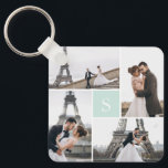 4 Photo Gallery Mint Green Monogram Keychain<br><div class="desc">Add your photos and custom monogram for a special one of a kind design.</div>