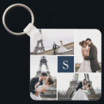 4 Photo Gallery Navy Blue Monogram Keychain<br><div class="desc">Add your photos and custom monogram for a special one of a kind design.</div>