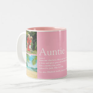 4 Photo Girly Pink Fun Best Aunt Ever Definition Two-Tone Coffee Mug