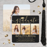 4 Photo Graduation Collage Modern Black and Gold Announcement<br><div class="desc">Share the joy of a high school or college graduation with these square custom 4 photo collage black and gold announcements. All pictures and wording are simple to personalize. (IMAGE PLACEMENT TIP: An easy way to centre a photo exactly how you want is to crop it before uploading to the...</div>