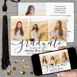 4 Photo Graduation Collage Simple Modern Script Announcement<br><div class="desc">Share the joy of a high school or college graduation with these custom 4 photo collage announcements. All pictures and wording are simple to personalize. (IMAGE PLACEMENT TIP: An easy way to centre a photo exactly how you want is to crop it before uploading to the Zazzle website.) This template...</div>