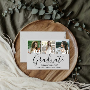 4 Photo Graduation Collage Simple Modern Script Invitation