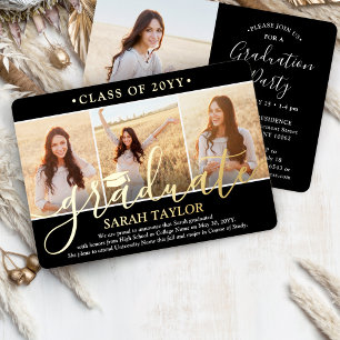 4 Photo Graduation Party Black, White and Real