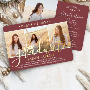 4 Photo Graduation Party Burgundy, White and Real