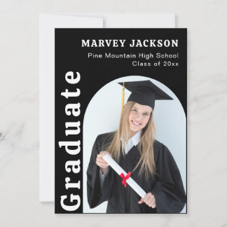4 Photo Graduation Party Elegant Black and White  Invitation